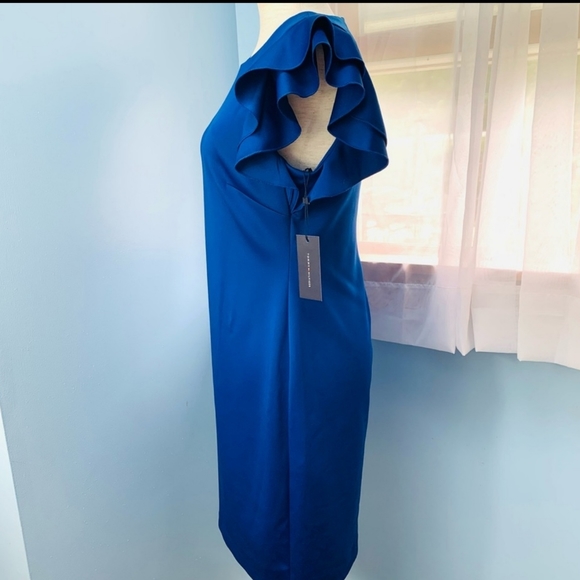 Tommy HilfigerScuba Crew Neck Flutter Ruffle Cap Sleeve Sheath Dress - Picture 5 of 7